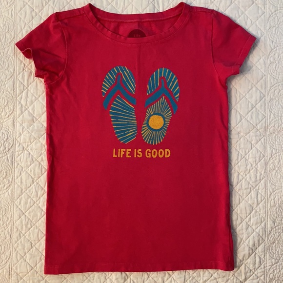 Life is Good | Flip Flop & Sun Graphic Short Sleeve 100% Cotton Tee Pink (S 5-6) - Picture 8 of 8
